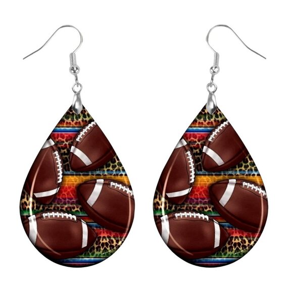 Football Animal Print Teardrop Dangle Custom Hook Earrings - Picture 1 of 1